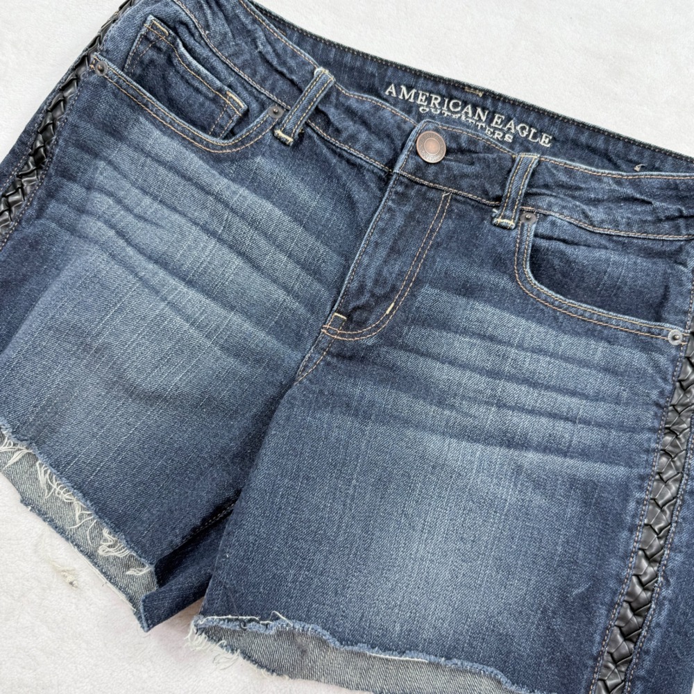 American Eagle‎ Outfitters Dark Wash Braided Side Trim Denim Shorts Womens 12